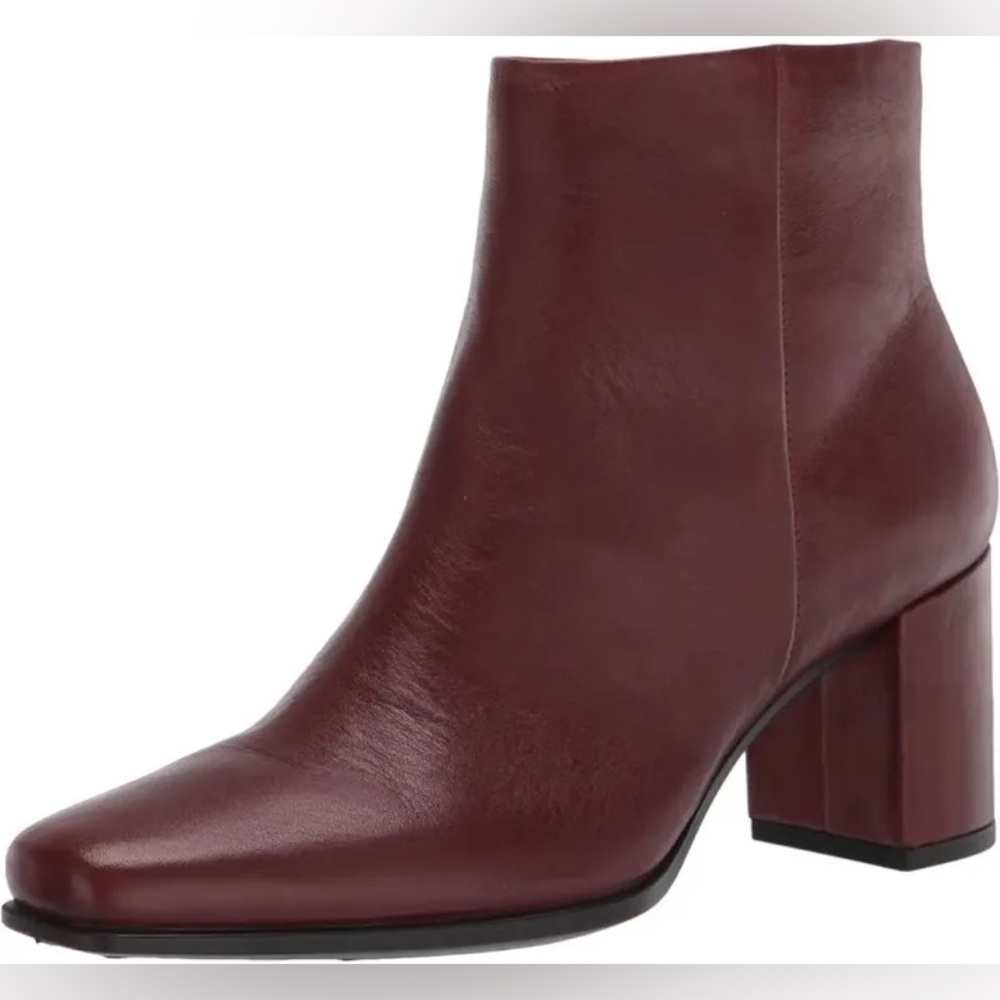 Ecco Women's Wine Leather Block Heel Ankle Boots